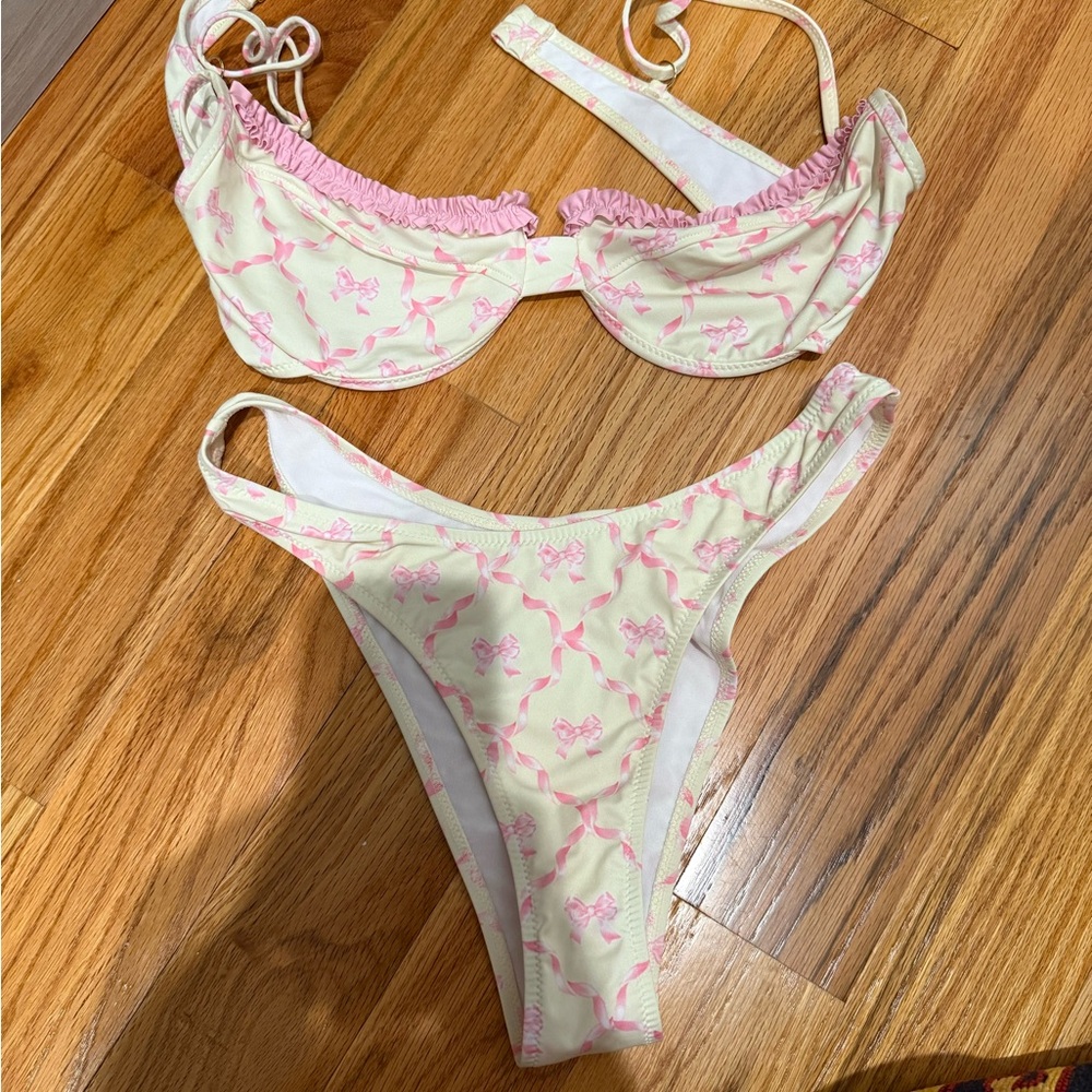 Heavy Manners -  Helsa collab Pink and Cream Bikini Set (size M)
